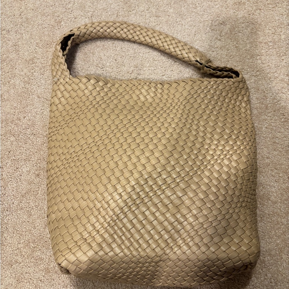 Expressions NYC Shoulder Bag + Cosmetic Bag | Beige | Brand New Vegan